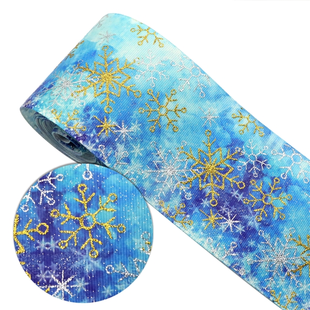 3" heat transfer printed+glitter grosgrain 75mm(3