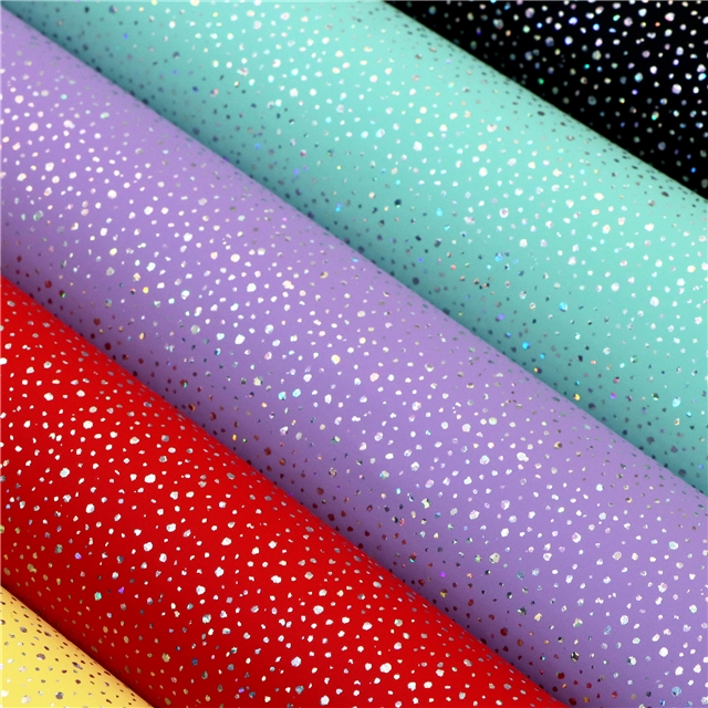 synthetic leather colorful laser silver hot stamping irregular dots faux leather