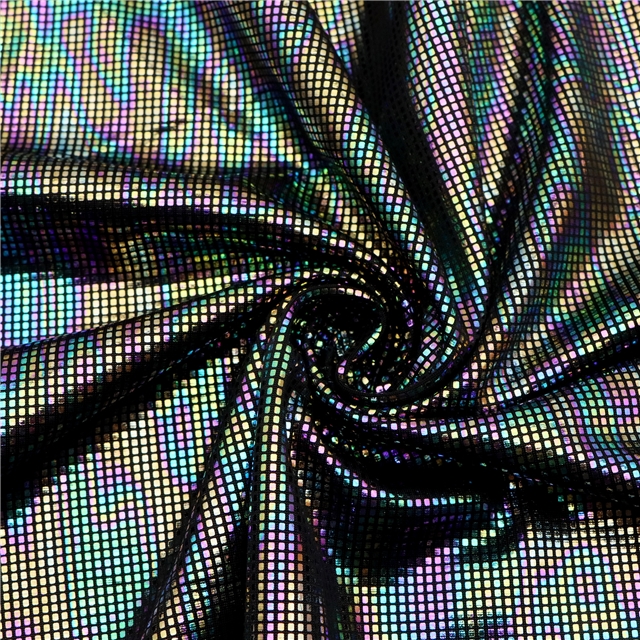 two sided micro elastic laser iridescent hot stamping small square polyester fabric 31#,50*145cm(19.7*57.1