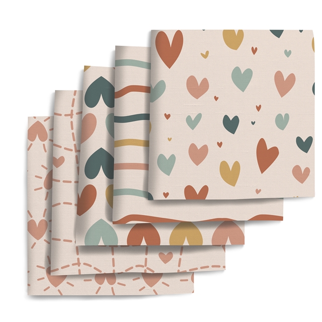 polyester cotton geometric heart series polyester cotton fabric set (5 pcs/set)