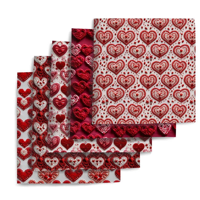 polyester cotton Imitation embroidery heart series polyester cotton fabric set (5 pcs/set) polyester cotton fabric,50*45cm(19.7*17.7