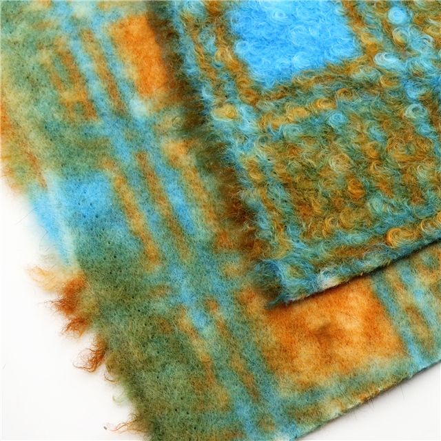 grid printed woolen loop velvet fabric