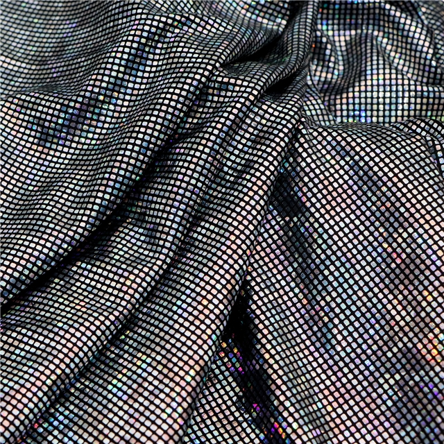 two sided micro elastic laser iridescent hot stamping small square polyester fabric