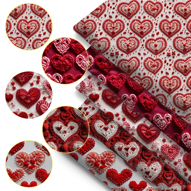polyester cotton Imitation embroidery heart series polyester cotton fabric set (5 pcs/set) polyester cotton fabric,50*45cm(19.7*17.7