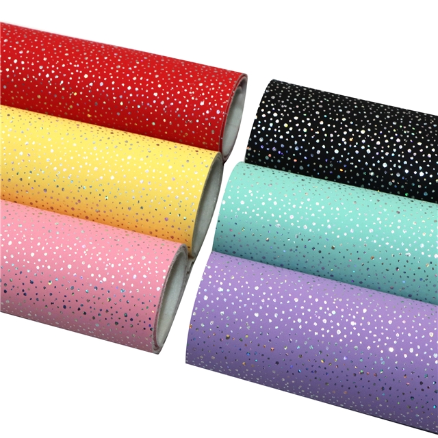 synthetic leather colorful laser silver hot stamping irregular dots faux leather