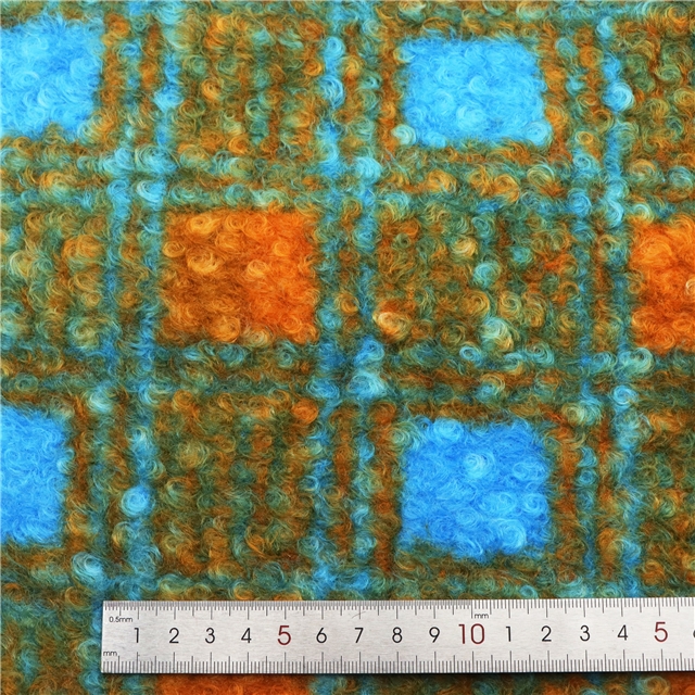 grid printed woolen loop velvet fabric