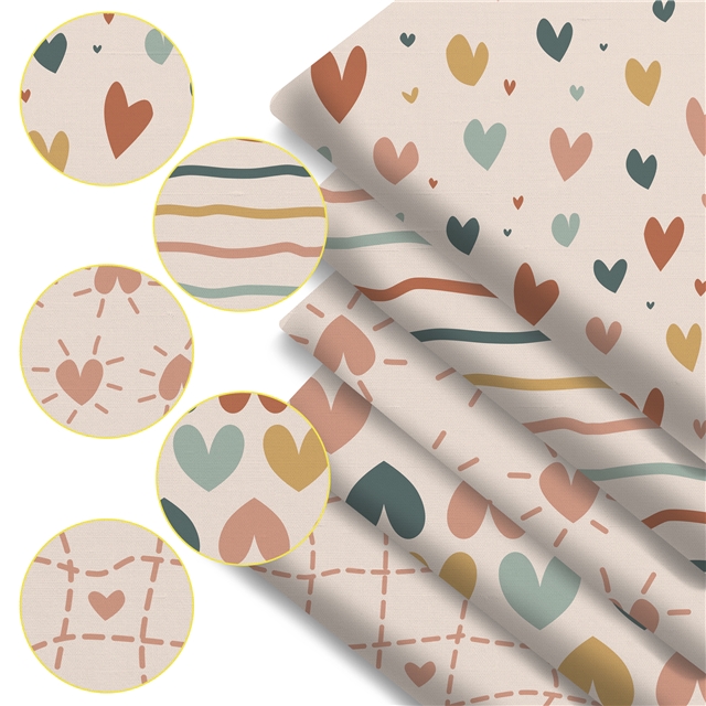 polyester cotton geometric heart series polyester cotton fabric set (5 pcs/set)