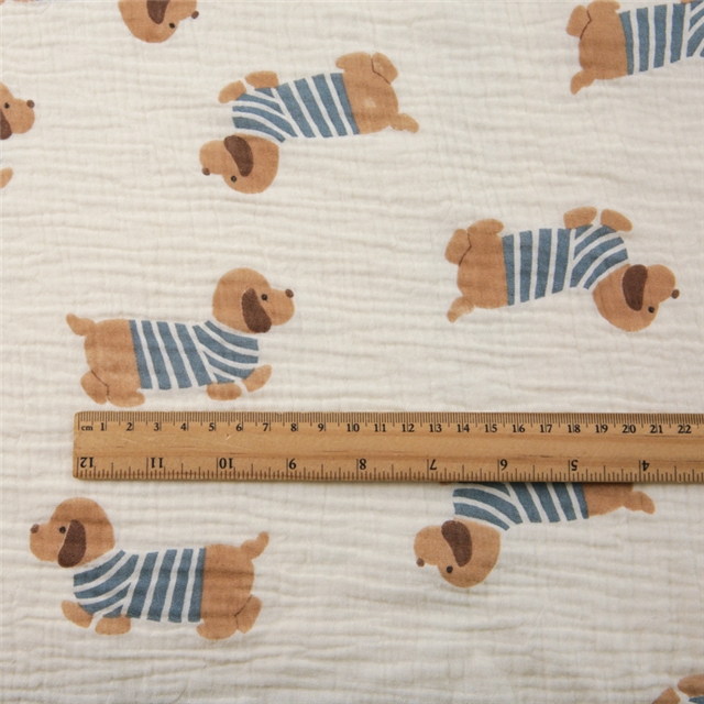 cute dog 100% cotton double layers gauze fabric