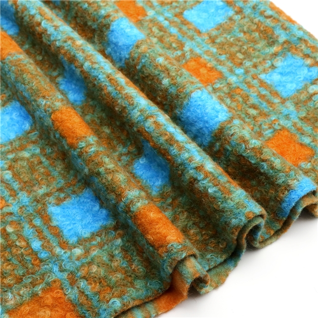 grid printed woolen loop velvet fabric