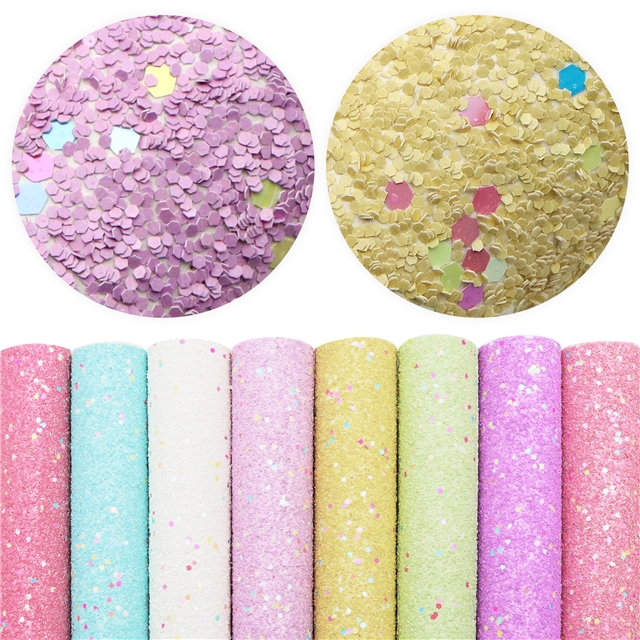 synthetic leather Colorful Hexagon Sequins Chunky Glitter Faux Leather