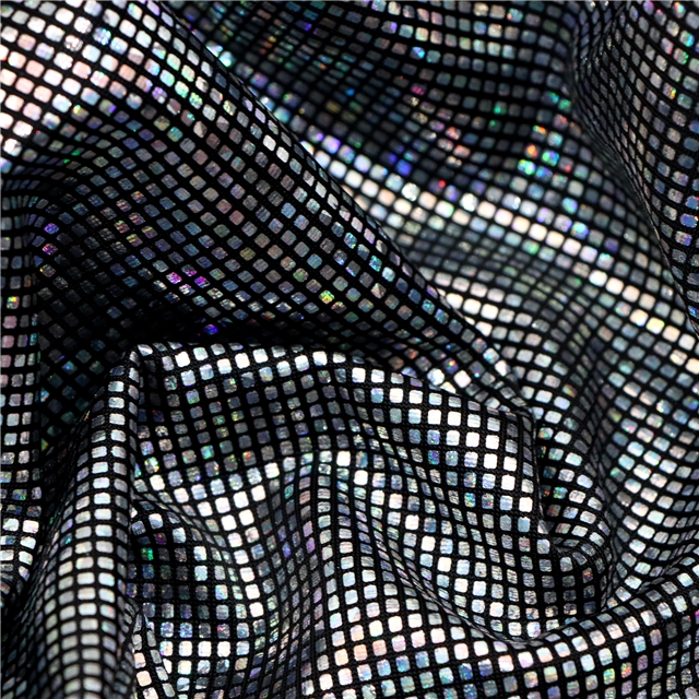 two sided micro elastic laser iridescent hot stamping small square polyester fabric