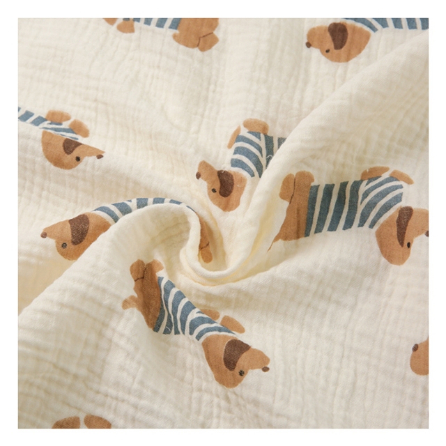 cute dog 100% cotton double layers gauze fabric