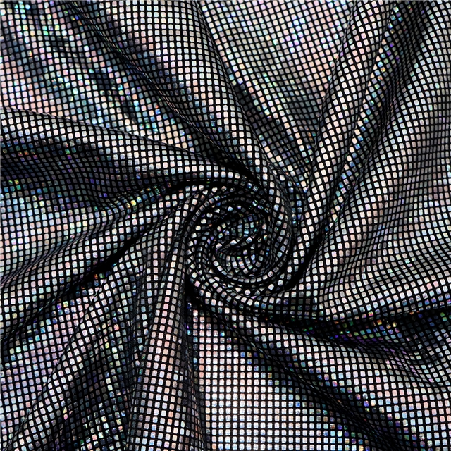 two sided micro elastic laser iridescent hot stamping small square polyester fabric 40#,50*145cm(19.7*57.1