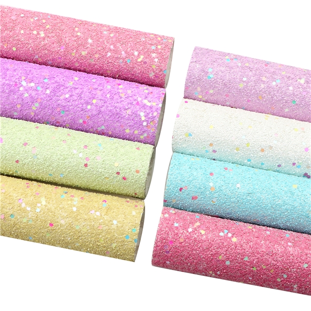 synthetic leather Colorful Hexagon Sequins Chunky Glitter Faux Leather