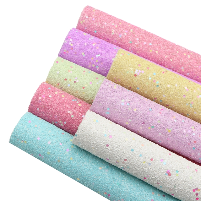 synthetic leather Colorful Hexagon Sequins Chunky Glitter Faux Leather
