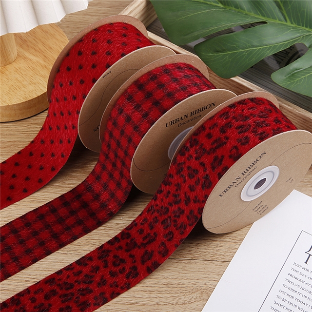 heart leopard print plaid single-sided velvet ribbon
