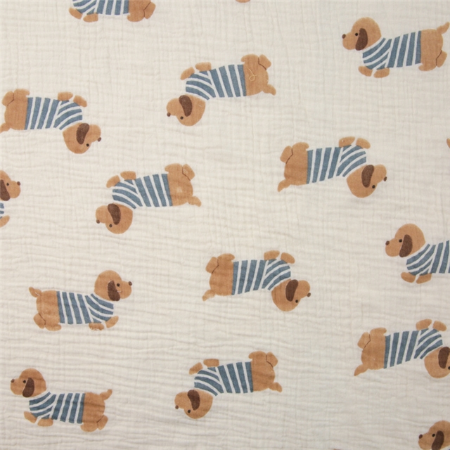 cute dog 100% cotton double layers gauze fabric