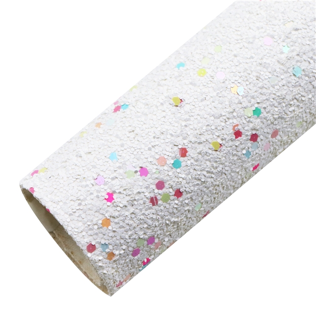 synthetic leather Colorful Hexagon Sequins Chunky Glitter Faux Leather