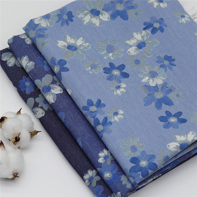 cotton printed washed denim fabric