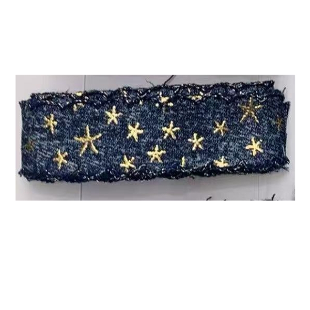 polyester gold foil star letters denim ribbon