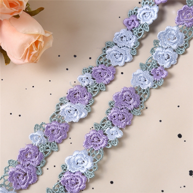 rose blossom embroidery water soluble lace purple blue small edge,1yard