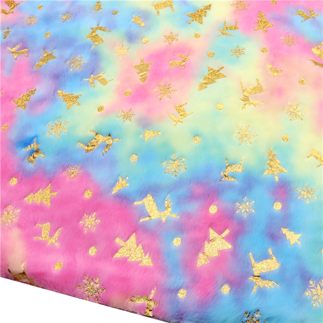 100% polyester tie dye christmas series gold hot stamping velvet fabric 9#,50*160cm(19.7*63