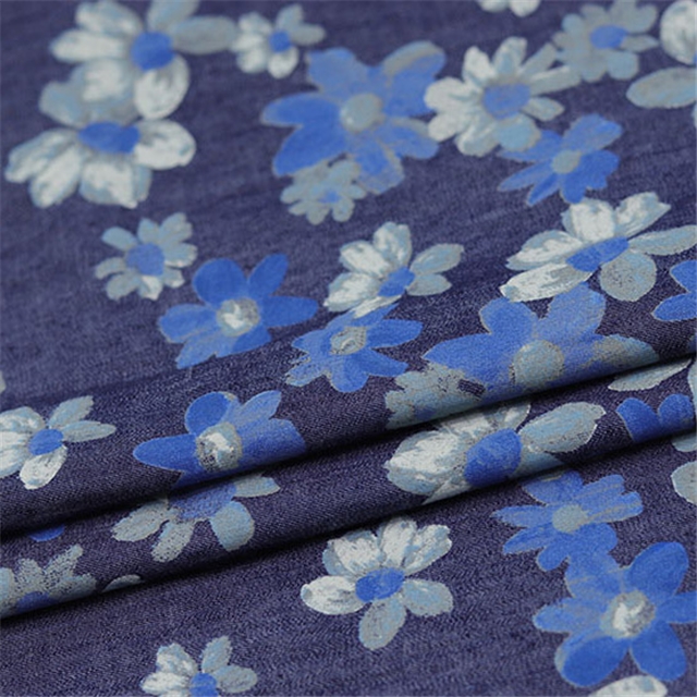 cotton printed washed denim fabric