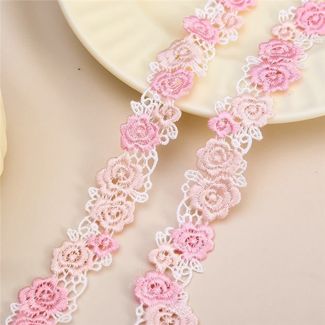 rose blossom embroidery water soluble lace pink small edge,1yard