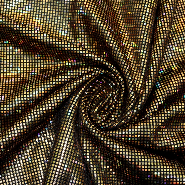 two sided micro elastic laser iridescent hot stamping small square polyester fabric 59#,50*145cm(19.7*57.1