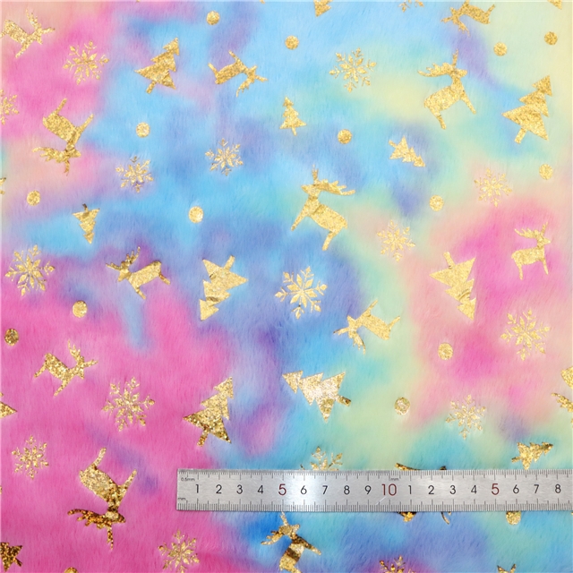 100% polyester tie dye christmas series gold hot stamping velvet fabric