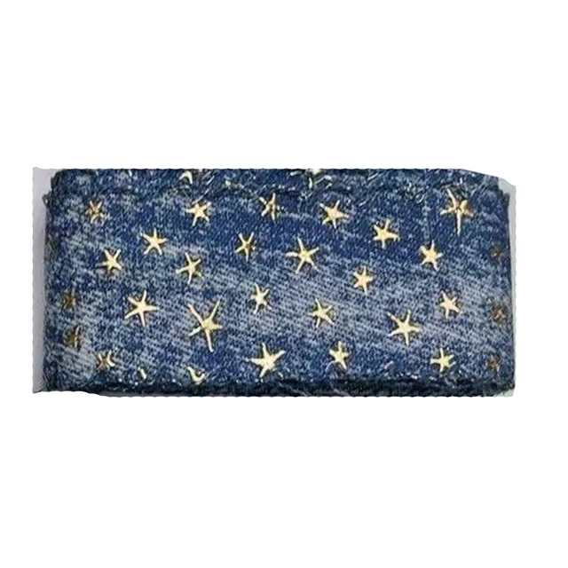 polyester gold foil star letters denim ribbon