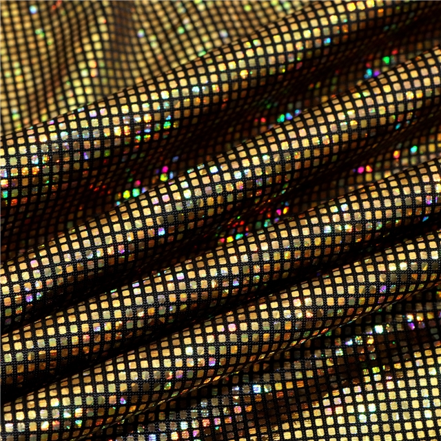 two sided micro elastic laser iridescent hot stamping small square polyester fabric