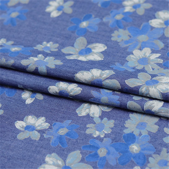 cotton printed washed denim fabric