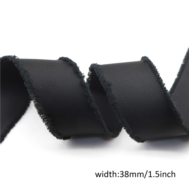 1.5" 38mm GROSGRAIN 1.5" Burr GROSGRAIN Snowy Wire Edge Ribbon black,5yard