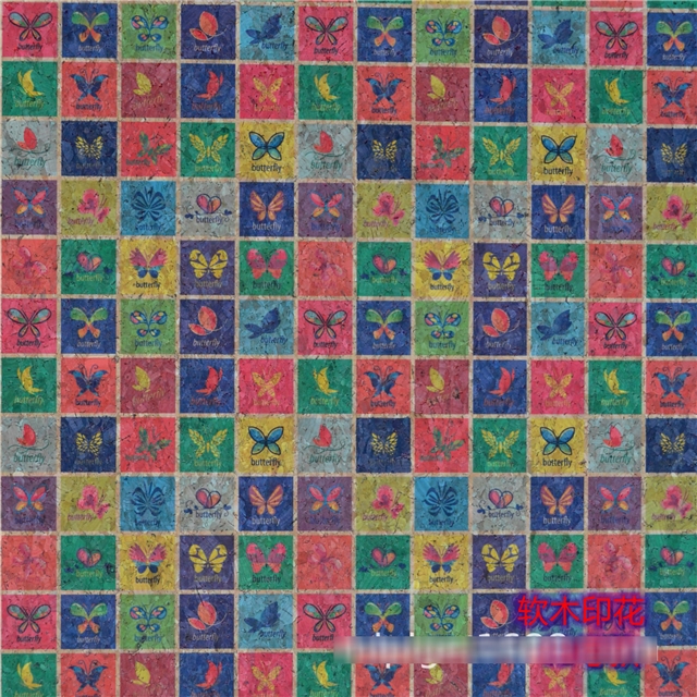 synthetic leather colorful checkered butterfly wood grain faux leather