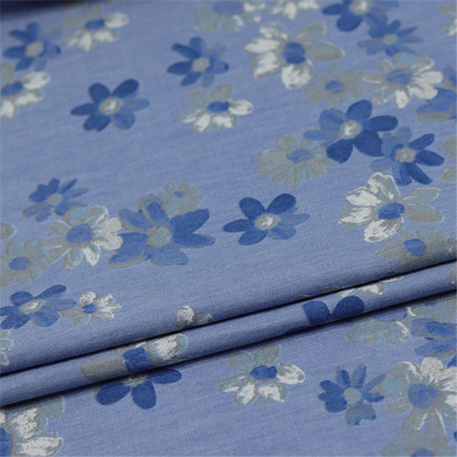 cotton printed washed denim fabric