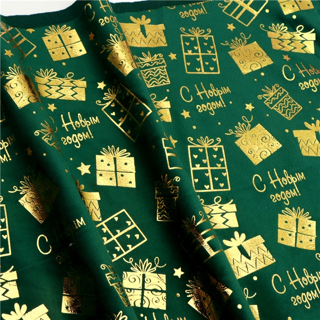 gold hot stamping christmas gift short plush fabric green,50*150cm(19.7*59.1