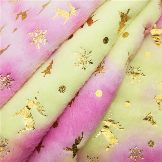 100% polyester tie dye christmas series gold hot stamping velvet fabric