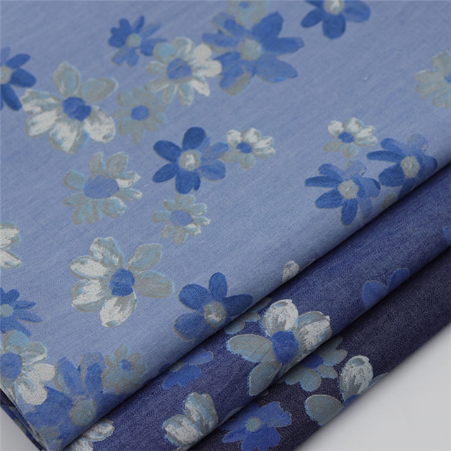 cotton printed washed denim fabric