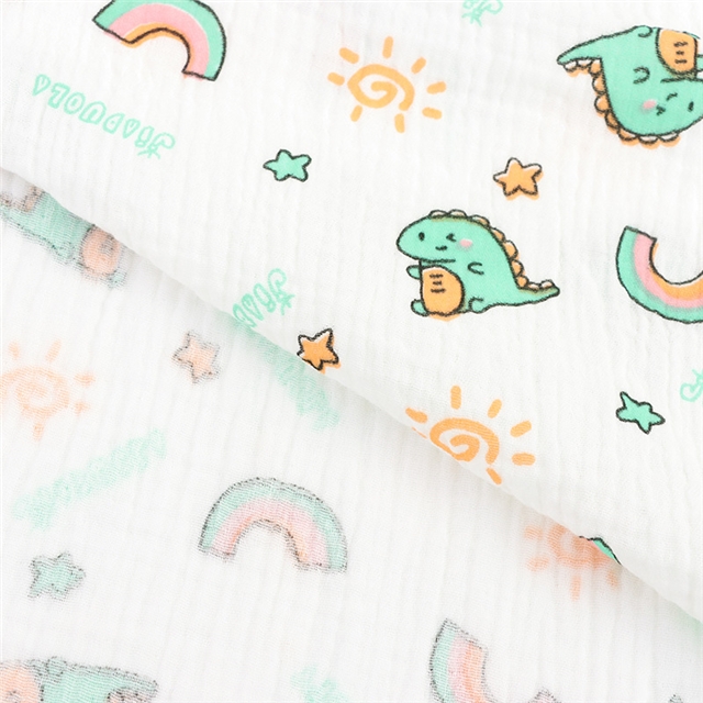 dinosaur 100% cotton double layers gauze fabric