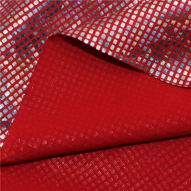 two sided micro elastic laser iridescent hot stamping small square polyester fabric
