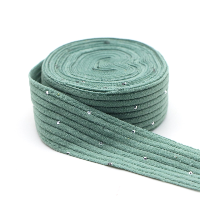 plain hotfix rhinestone corduroy tape peacock green,25mm(1