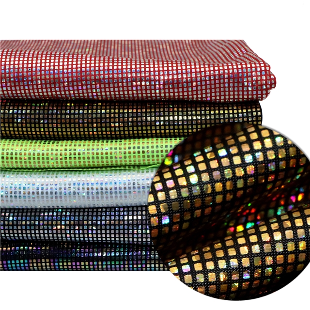 two sided micro elastic laser iridescent hot stamping small square polyester fabric