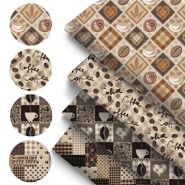 polyester cotton coffee series polyester cotton fabric set (4 pcs/set)