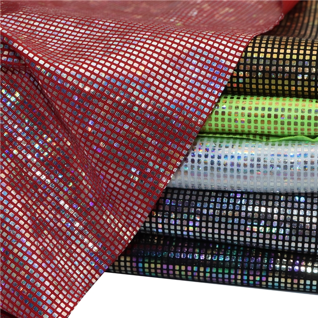 two sided micro elastic laser iridescent hot stamping small square polyester fabric