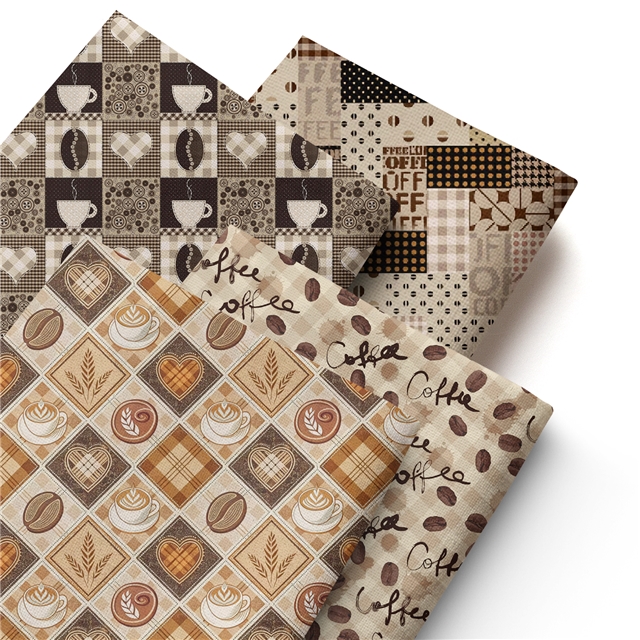 polyester cotton coffee series polyester cotton fabric set (4 pcs/set)