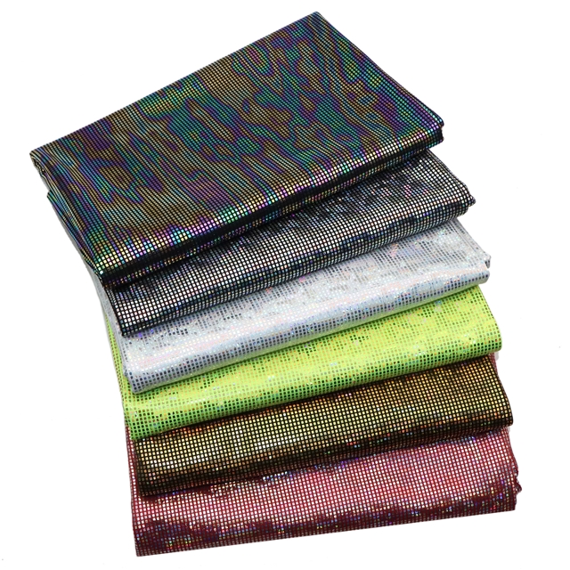 two sided micro elastic laser iridescent hot stamping small square polyester fabric