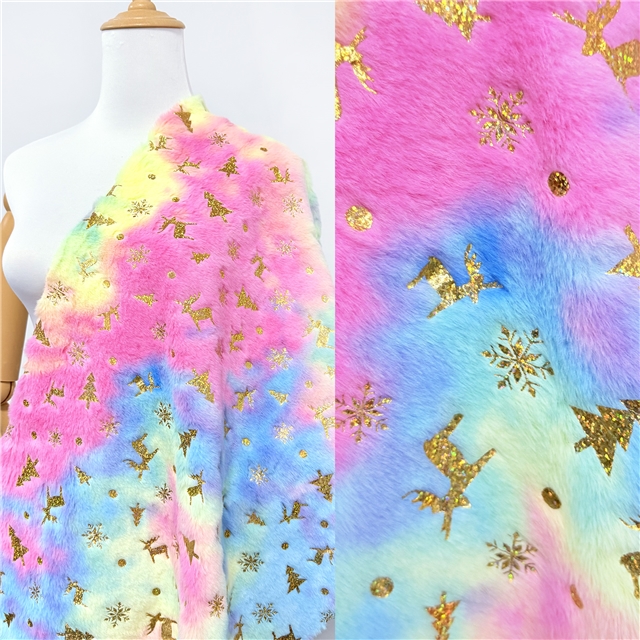 100% polyester tie dye christmas series gold hot stamping velvet fabric