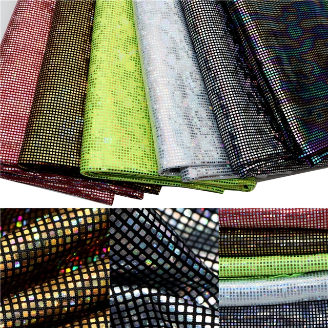 two sided micro elastic laser iridescent hot stamping small square polyester fabric