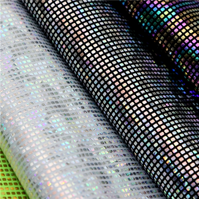 two sided micro elastic laser iridescent hot stamping small square polyester fabric